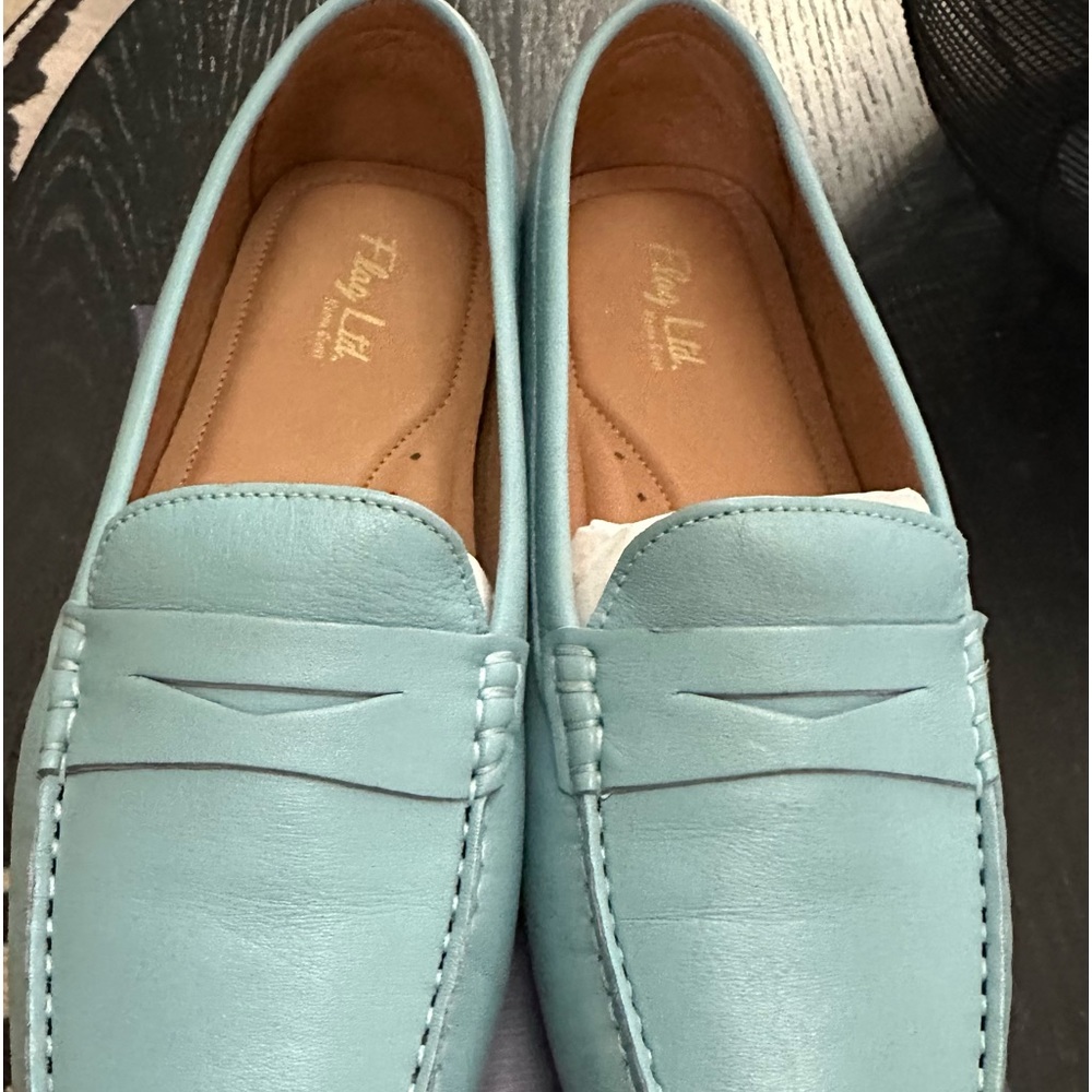 New! Leather penny loafers in light blue size 10M